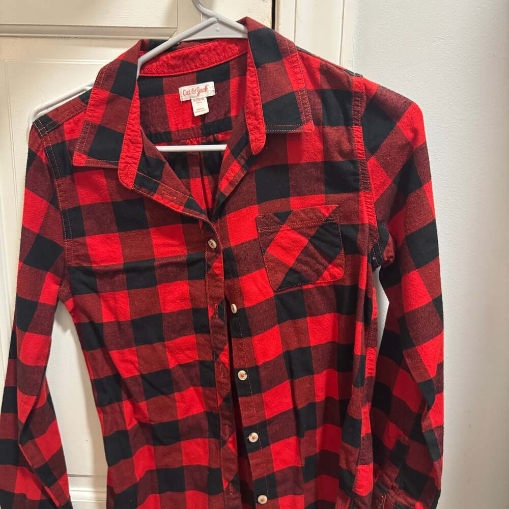 maison Jules Womens Buffalo Plaid Button Up Shirt, black, XX-Small :